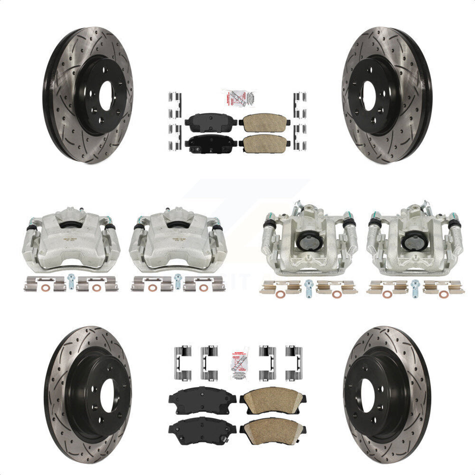 Front Rear Disc Brake Coated Caliper Drilled Slotted Rotors And Ceramic Pads Kit (10Pc) For 2013 Chevrolet Cruze LT LTZ With 292mm Diameter Rotor KCD-100528N by Transit Auto