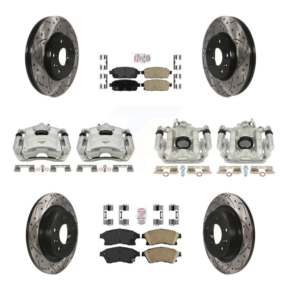 Front Rear Disc Brake Coated Caliper Drilled Slotted Rotors And Ceramic Pads Kit (10Pc) For 2013 Chevrolet Cruze LT LTZ With 292mm Diameter Rotor KCD-100528N