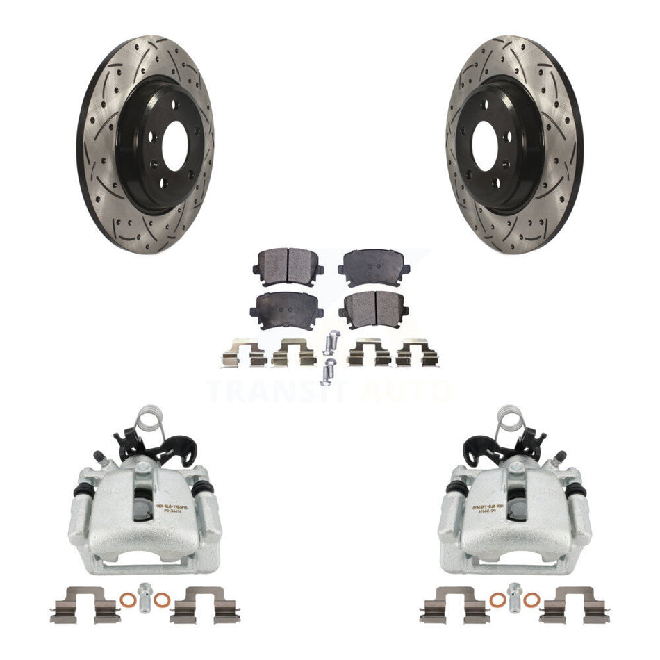 Rear Disc Brake Coated Caliper Drilled Slotted Rotors And Semi-Metallic Pads Kit For 2009 Audi A4 Quattro Convertible With 300mm Diameter Rotor KCD-100528P