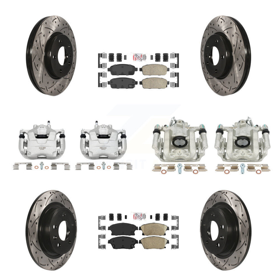 Front Rear Disc Brake Coated Caliper Drilled Slotted Rotors And Ceramic Pads Kit (10Pc) For Chevrolet Cruze Volt KCD-100529N