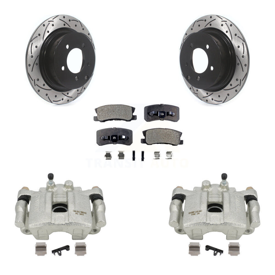 Rear Disc Brake Coated Caliper Drill Slot Rotor Semi-Metallic Pad Kit For Jeep Patriot Dodge Compass Avenger Chrysler Sebring Mitsubishi Lancer Caliber 200 Outlander Sport RVR KCD-100531P