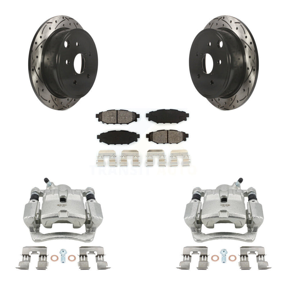 Rear Disc Brake Coated Caliper Drill Slotted Rotors Semi-Metallic Pad Kit For Subaru WRX KCD-100531S