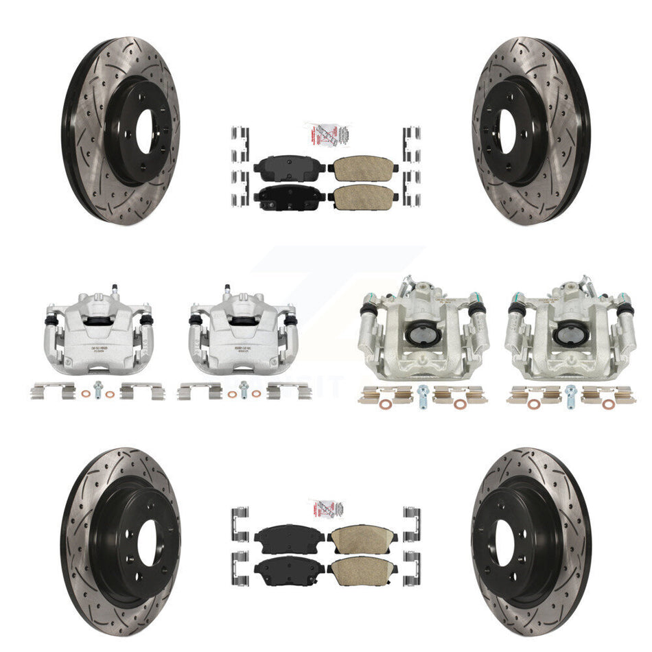 Front Rear Disc Brake Coated Caliper Drilled Slotted Rotors And Ceramic Pads Kit (10Pc) For Chevrolet Cruze Volt KCD-100532N