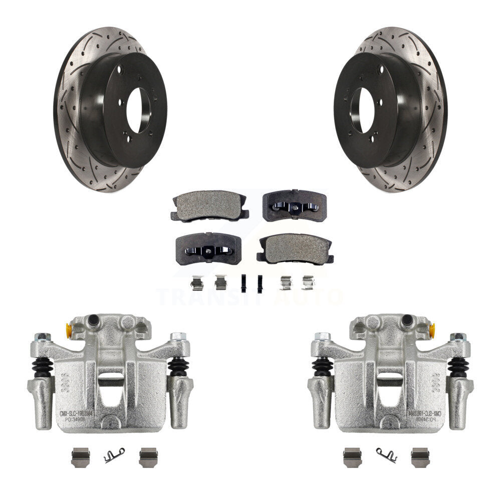 Rear Brake Coated Caliper Drilled Slot Rotor Semi-Metallic Pad Kit For Mitsubishi Lancer KCD-100532P