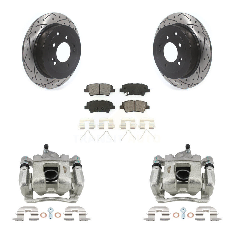 Rear Brake Coated Caliper Drill Slot Rotors Semi-Metallic Pad Kit For Hyundai Tucson Kia KCD-100532S
