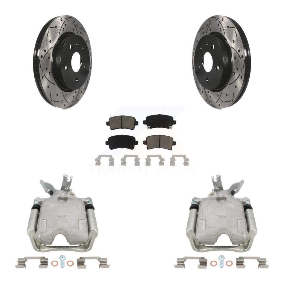 Rear Disc Brake Coated Caliper Drilled Slotted Rotors And Ceramic Pads Kit For 2014-2015 Chevrolet Malibu 2.0L with Turbocharged With 17" Factory Wheels KCD-100533C by Transit Auto