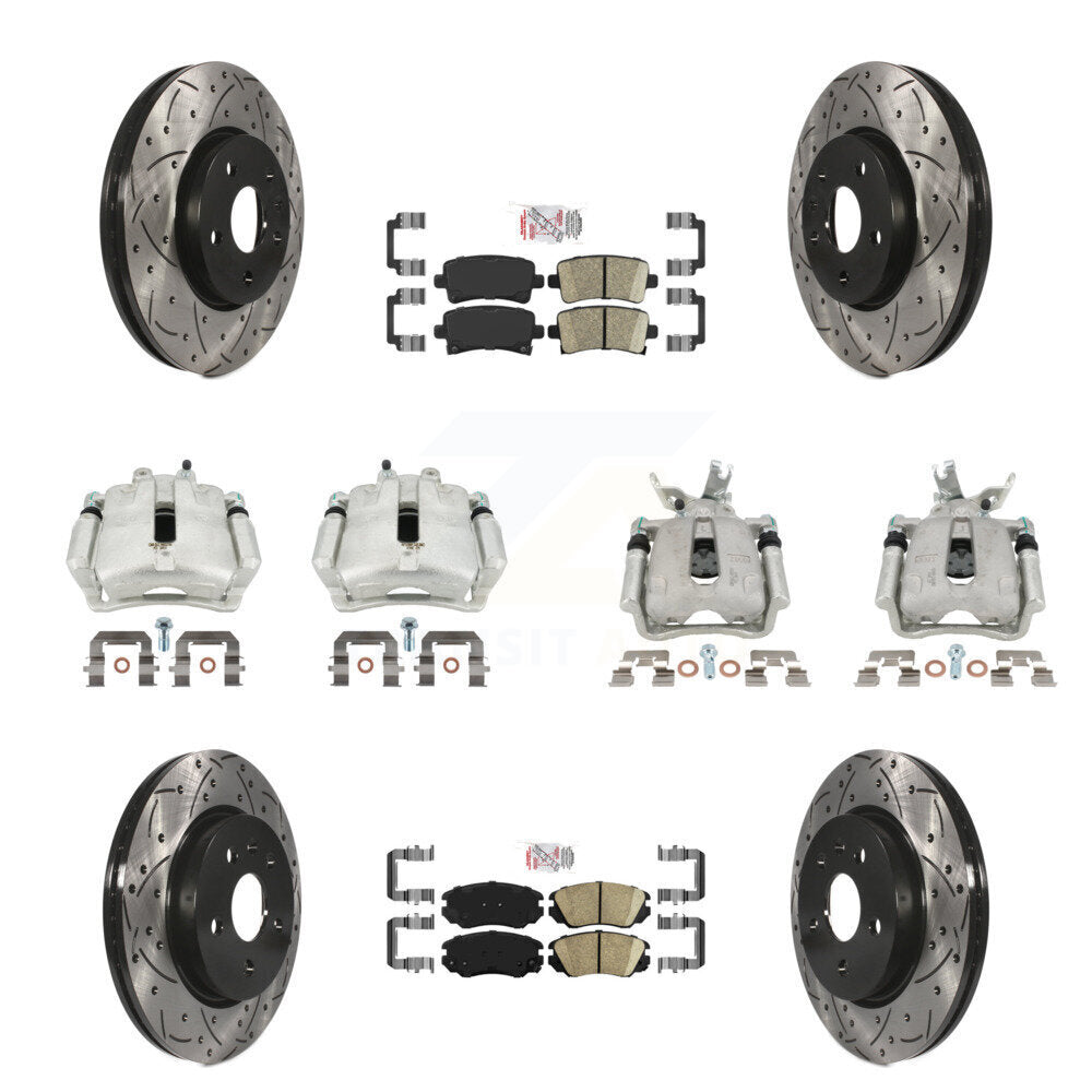 Front Rear Disc Brake Coated Caliper Drilled Slotted Rotors & Ceramic Pad Kit (10Pc) For KCD-100533N