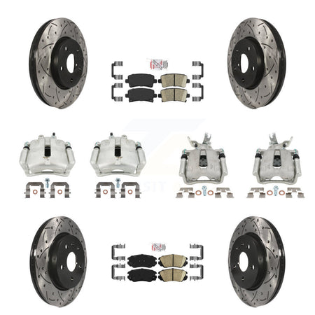 Front Rear Disc Brake Coated Caliper Drilled Slotted Rotors & Ceramic Pad Kit (10Pc) For KCD-100533N