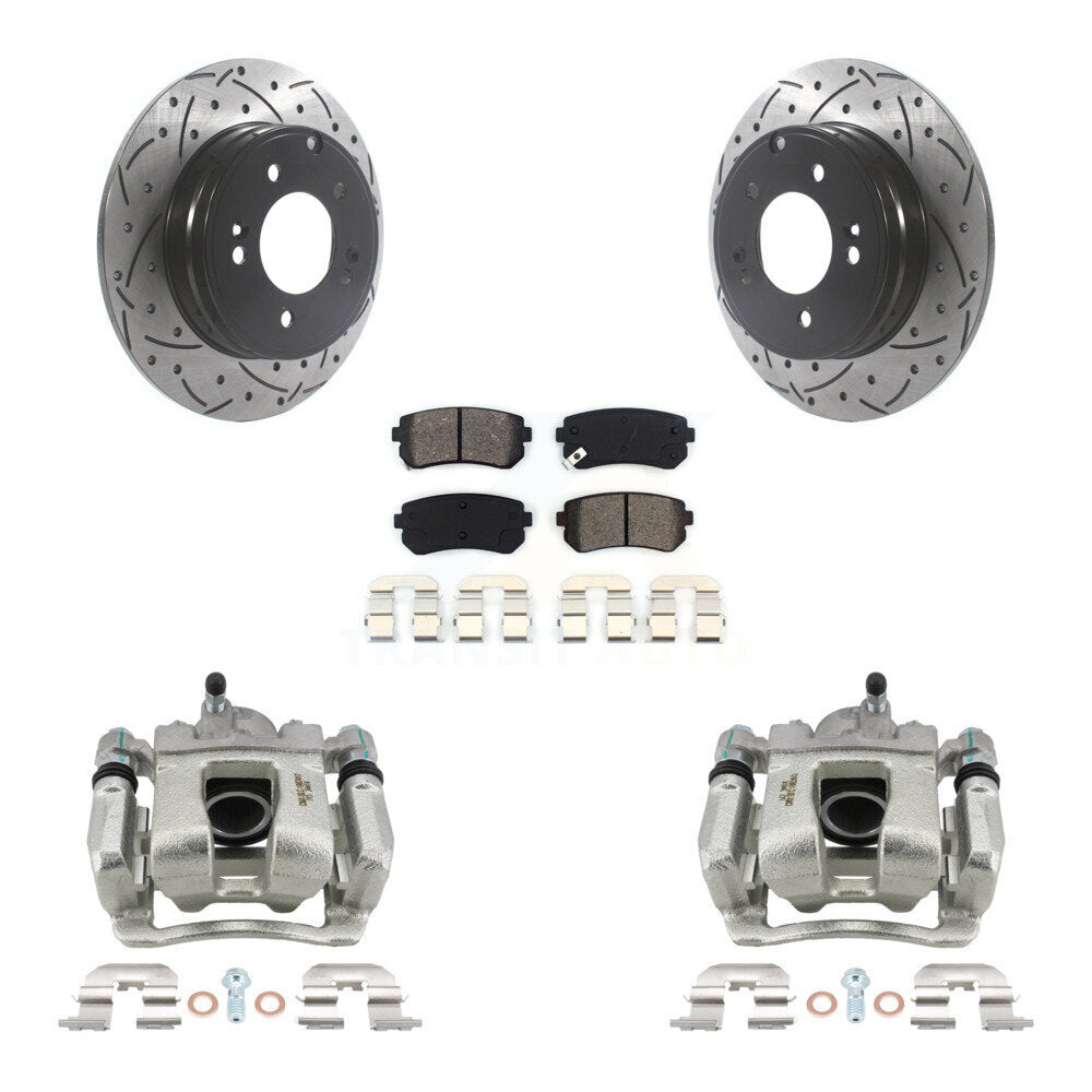 Rear Disc Brake Coated Caliper Drill Slot Rotor Semi-Metallic Pad Kit For Hyundai Tucson KCD-100533S