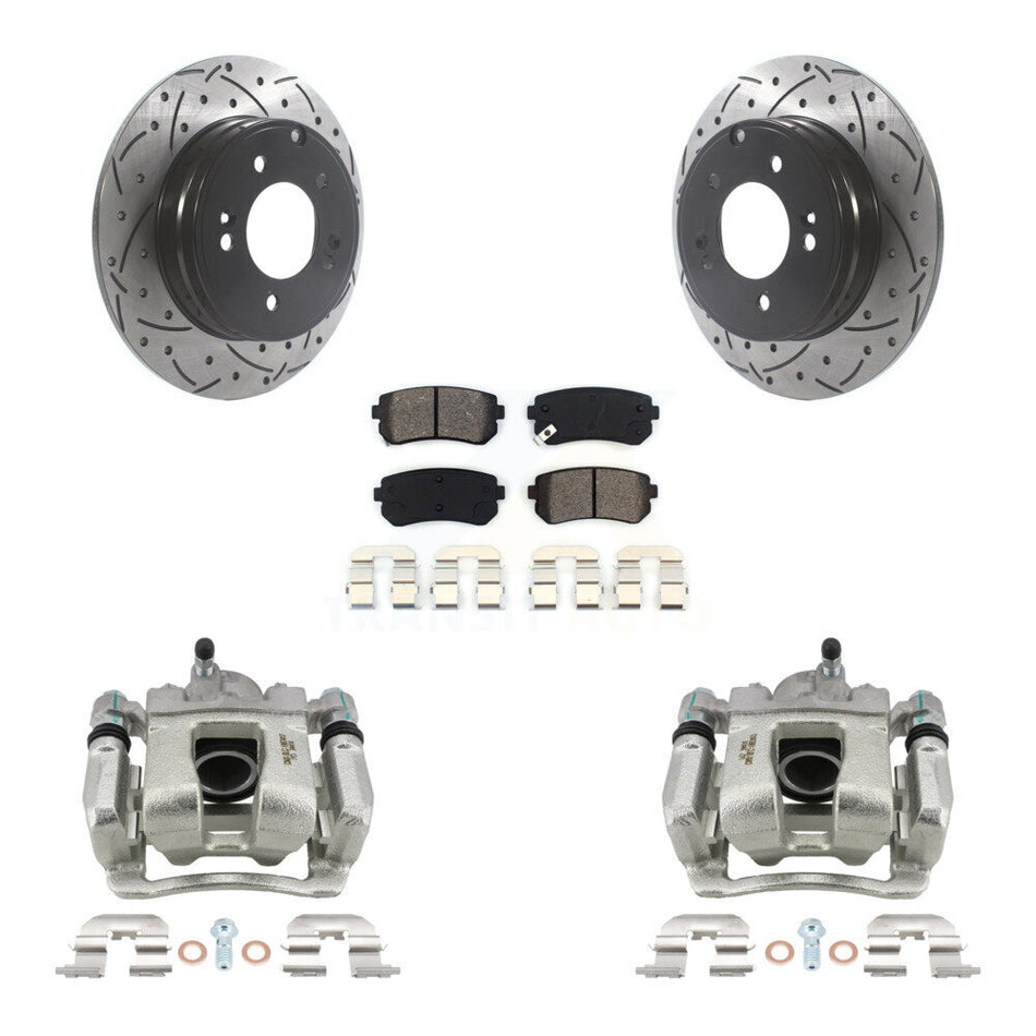 Rear Disc Brake Coated Caliper Drill Slot Rotor Semi-Metallic Pad Kit For Hyundai Tucson KCD-100533S