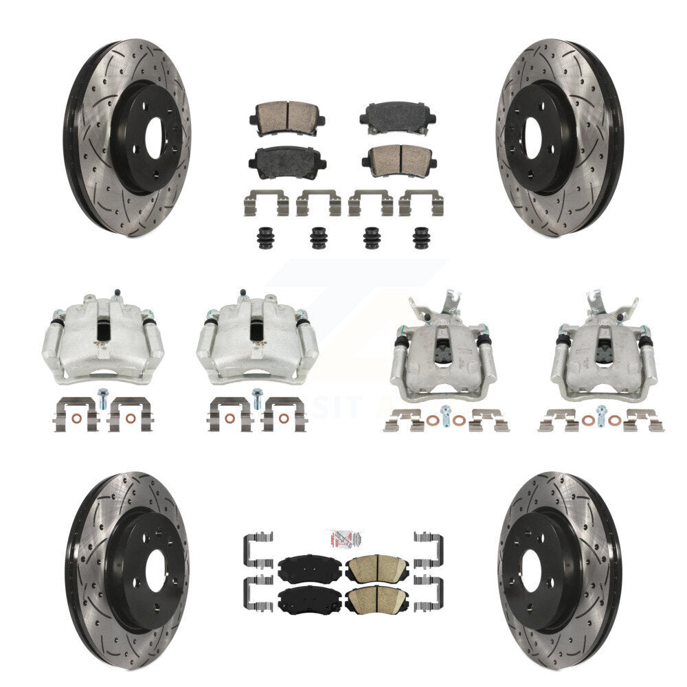 Front Rear Disc Brake Coated Caliper Drilled Slotted Rotors & Ceramic Pad Kit (10Pc) For KCD-100534N