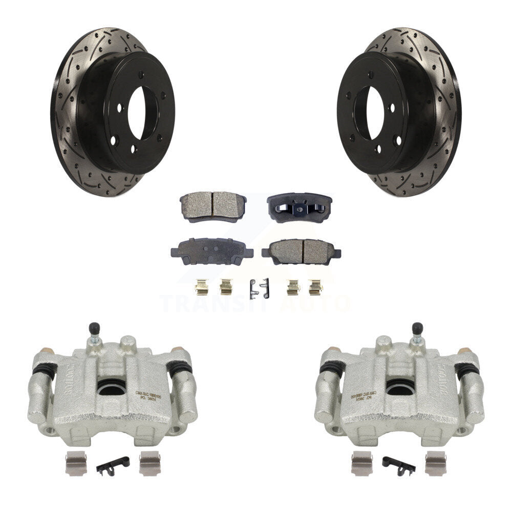 Rear Disc Brake Coated Caliper Drilled Slotted Rotors And Semi-Metallic Pads Kit For 2008-2009 Dodge Caliber R T SXT With Casting # 3503 KCD-100534P by Transit Auto