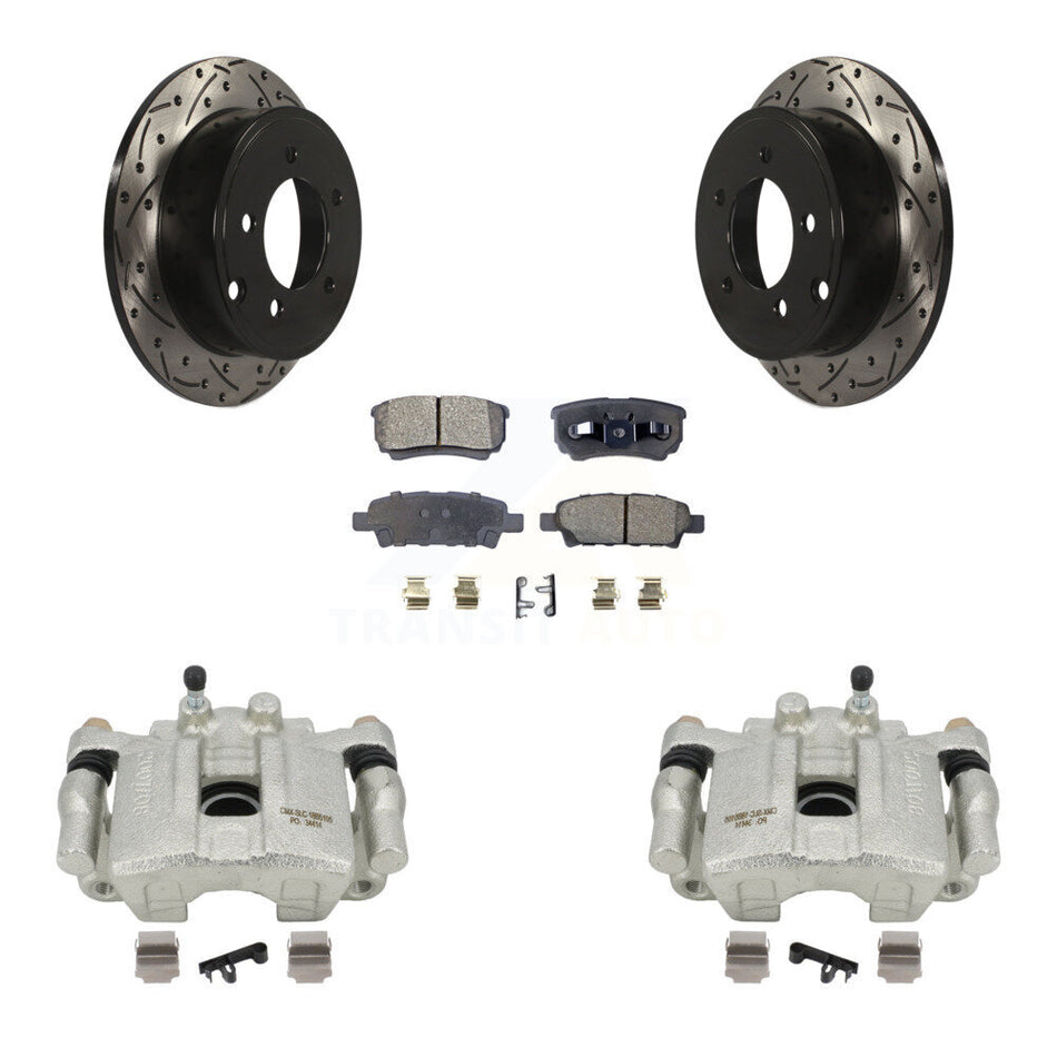 Rear Disc Brake Coated Caliper Drilled Slotted Rotors And Semi-Metallic Pads Kit For 2008-2009 Dodge Caliber R T SXT With Casting # 3503 KCD-100534P