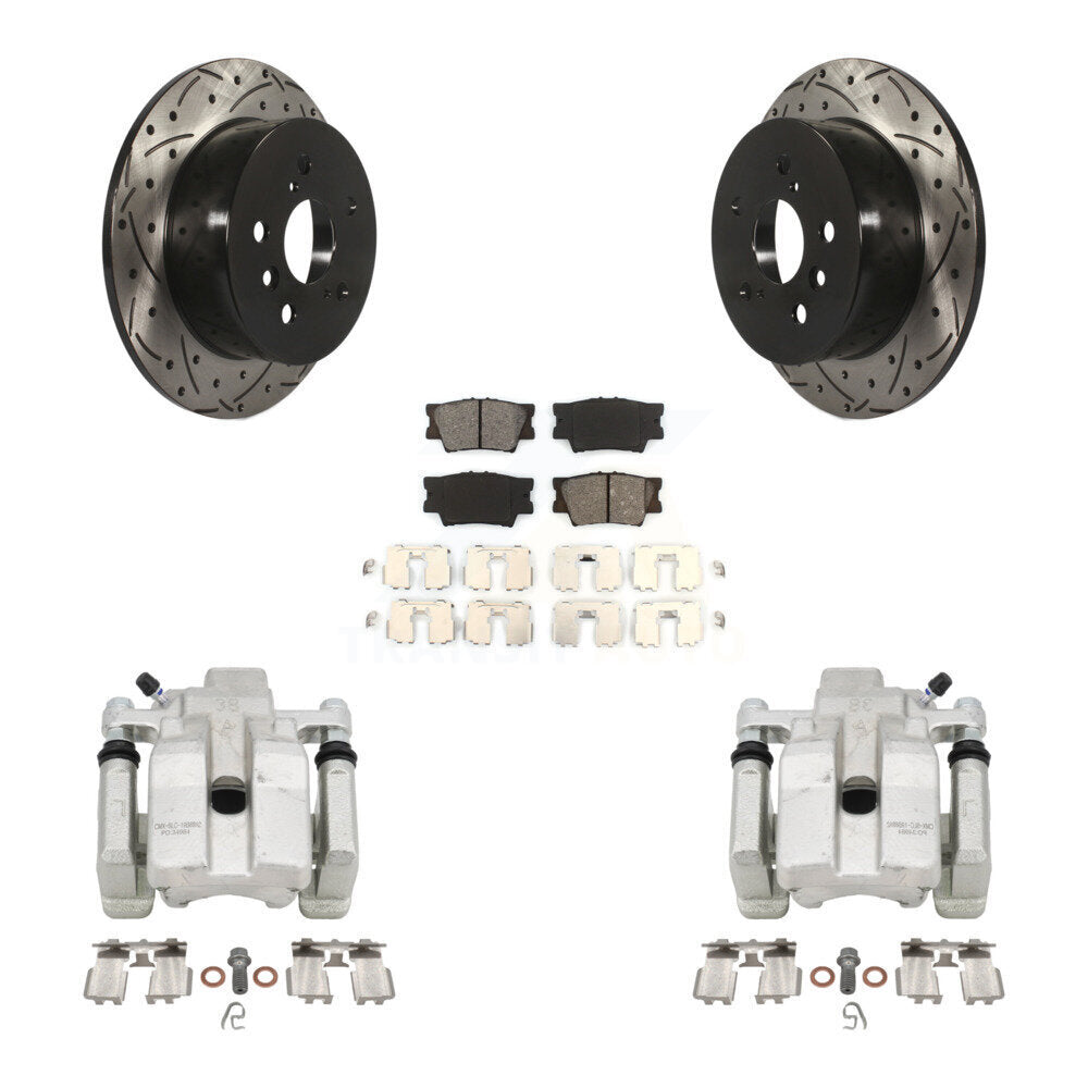 Rear Brake Caliper Drilled Slot Rotor Semi-Metallic Pad Kit For Toyota Camry Lexus ES350 KCD-100534S