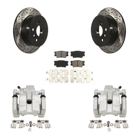 Rear Brake Caliper Drilled Slot Rotor Semi-Metallic Pad Kit For Toyota Camry Lexus ES350 KCD-100534S
