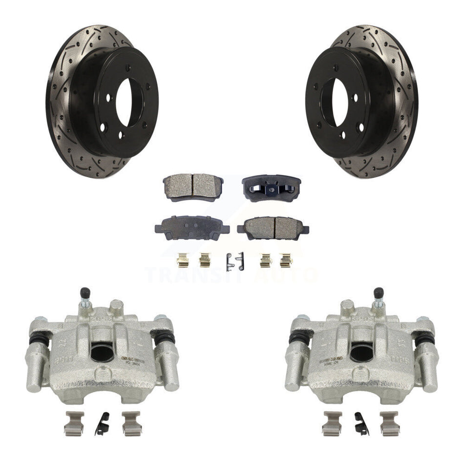 Rear Disc Brake Coated Caliper Drilled Slotted Rotors And Ceramic Pads Kit For Jeep Dodge Patriot Chrysler Compass Avenger 200 Caliber Sebring Mitsubishi Lancer KCD-100534T