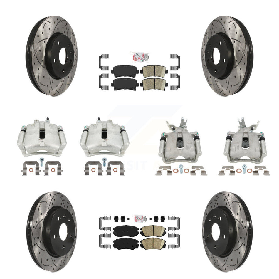 Front Rear Disc Brake Coated Caliper Drilled Slotted Rotors & Ceramic Pad Kit (10Pc) For KCD-100535N