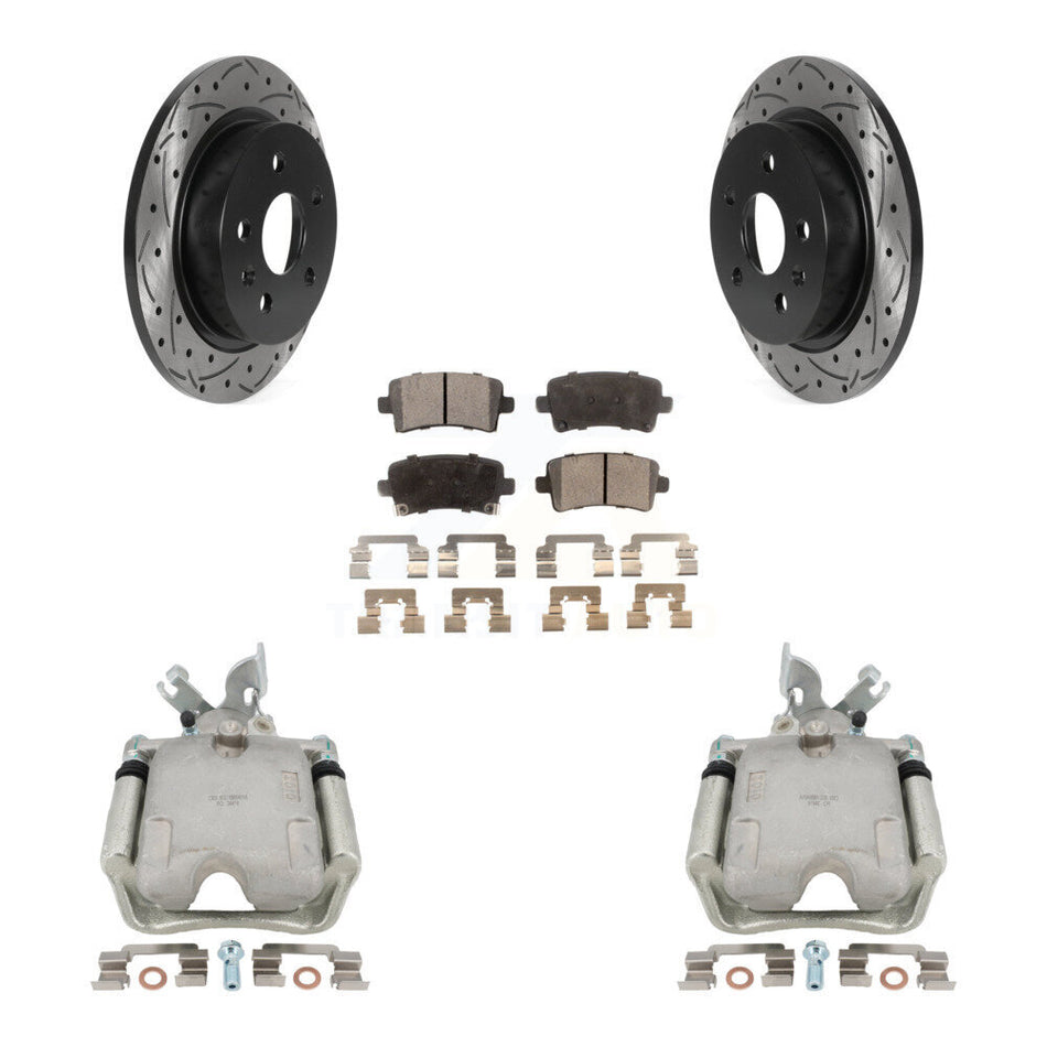 Rear Disc Brake Coated Caliper Drilled Slotted Rotors And Semi-Metallic Pads Kit For Buick LaCrosse Regal With Solid Rotor KCD-100535P
