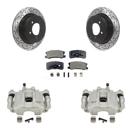 Rear Disc Brake Coated Caliper Drilled Slotted Rotors Ceramic Pad Kit For Jeep Patriot Dodge Compass Avenger Chrysler Sebring Mitsubishi Lancer Caliber 200 Outlander Sport RVR KCD-100535T by Transit Auto