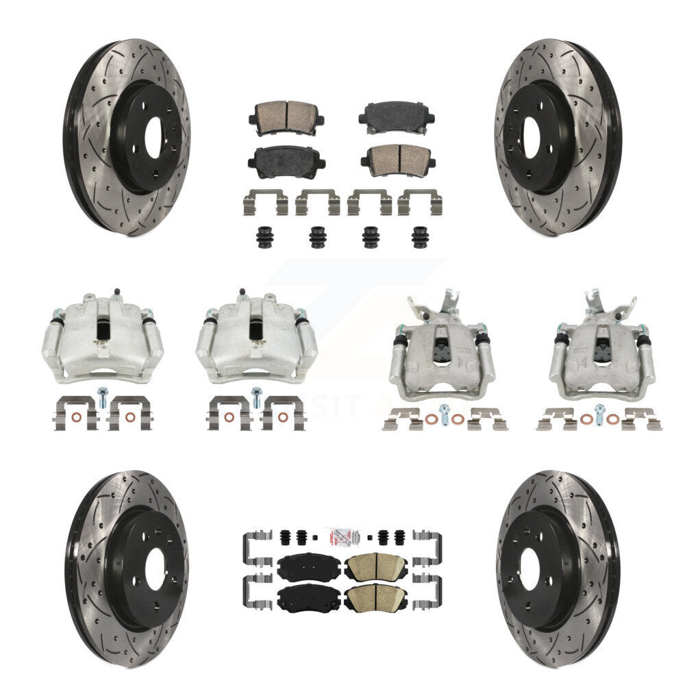 Front Rear Disc Brake Coated Caliper Drilled Slotted Rotors & Ceramic Pad Kit (10Pc) For KCD-100536N