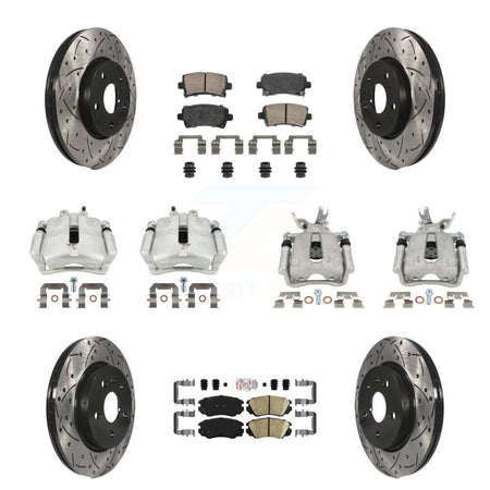 Front Rear Disc Brake Coated Caliper Drilled Slotted Rotors & Ceramic Pad Kit (10Pc) For KCD-100536N