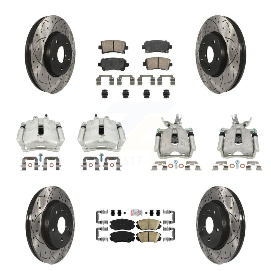 Front Rear Disc Brake Coated Caliper Drilled Slotted Rotors & Ceramic Pad Kit (10Pc) For KCD-100536N