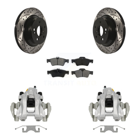 Rear Brake Caliper Drill Slotted Rotor Semi-Metallic Pad Kit For Mercedes-Benz E350 E500 KCD-100536S