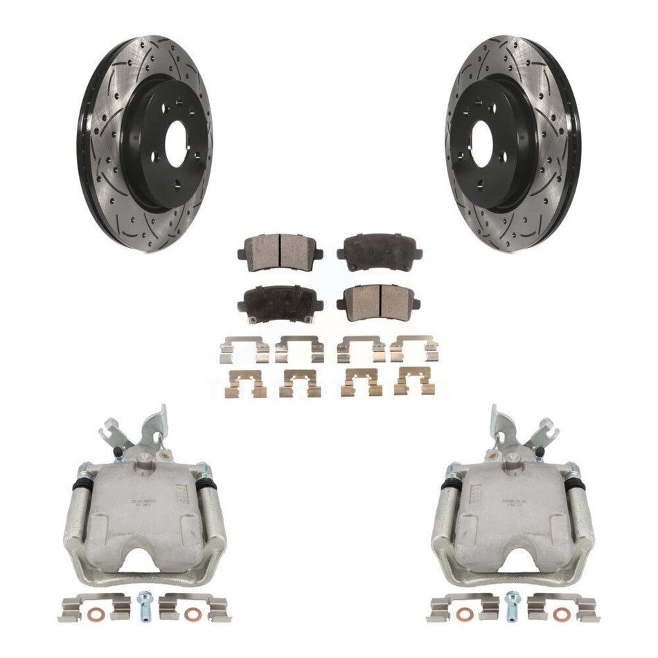 Rear Disc Brake Coated Caliper Drilled Slotted Rotors And Semi-Metallic Pads Kit For Chevrolet Impala Buick LaCrosse Malibu Regal Cadillac XTS KCD-100537P
