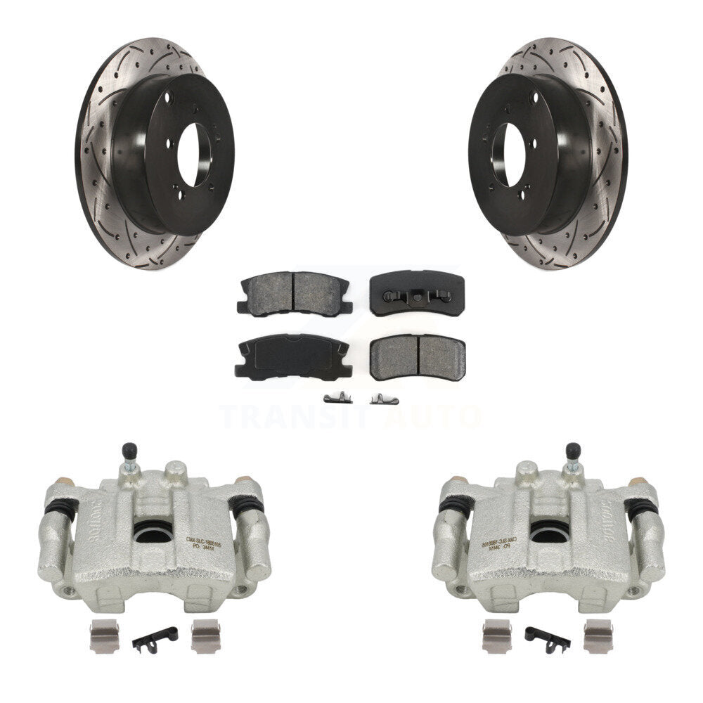 Rear Disc Brake Coated Caliper Drilled Slotted Rotors And Semi-Metallic Pads Kit For Mitsubishi Outlander With 7 Passenger Seating KCD-100537S by Transit Auto