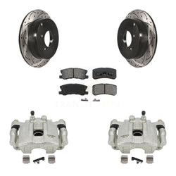 Rear Disc Brake Coated Caliper Drilled Slotted Rotors And Semi-Metallic Pads Kit For Mitsubishi Outlander With 7 Passenger Seating KCD-100537S