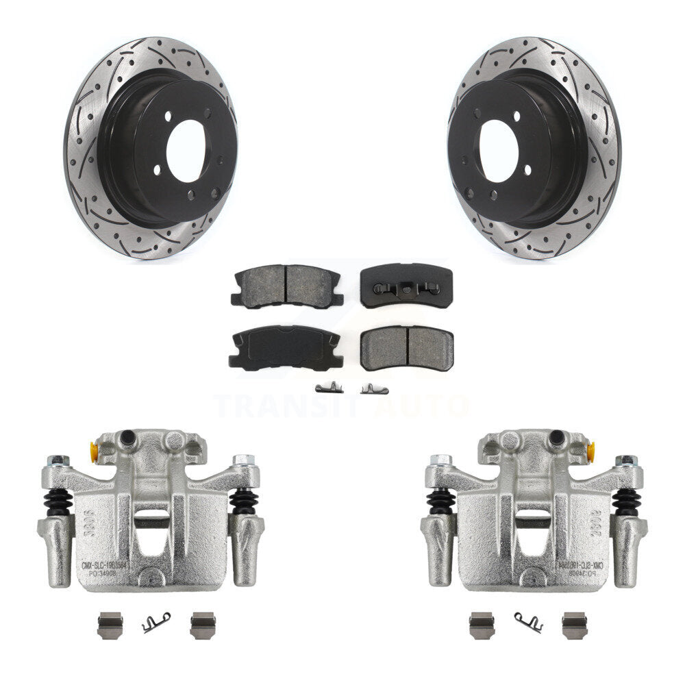 Rear Brake Coat Caliper Drill Slot Rotors Semi-Metallic Pad Kit For Mitsubishi Outlander KCD-100538S