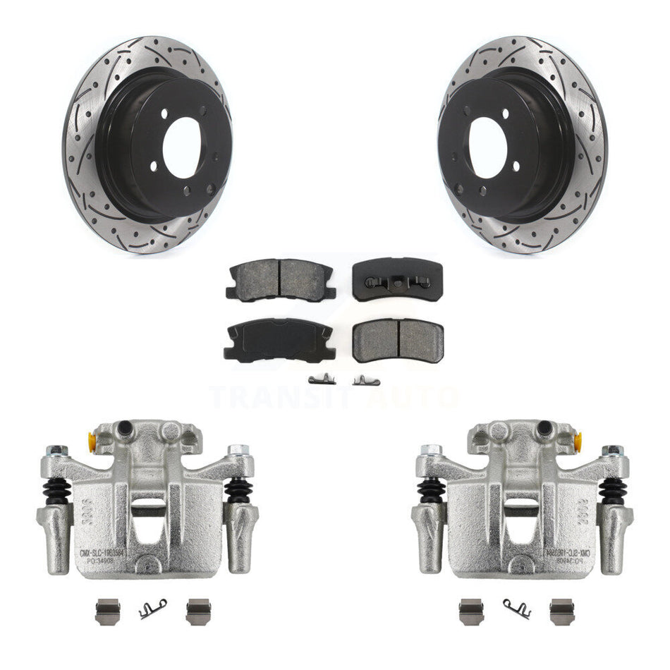 Rear Brake Coat Caliper Drill Slot Rotors Semi-Metallic Pad Kit For Mitsubishi Outlander KCD-100538S