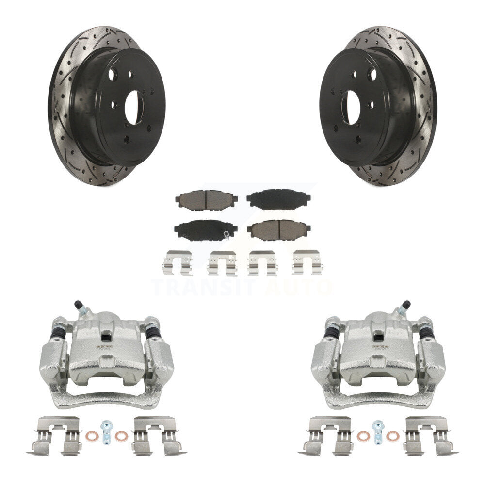 Rear Disc Brake Coated Caliper Drilled Slotted Rotors And Ceramic Pad Kit For Subaru WRX KCD-100539C