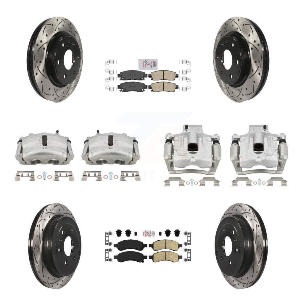Front Rear Brake Caliper Drill Slotted Rotor Ceramic Pad Kit (10Pc) For GMC Acadia Buick KCD-100539N