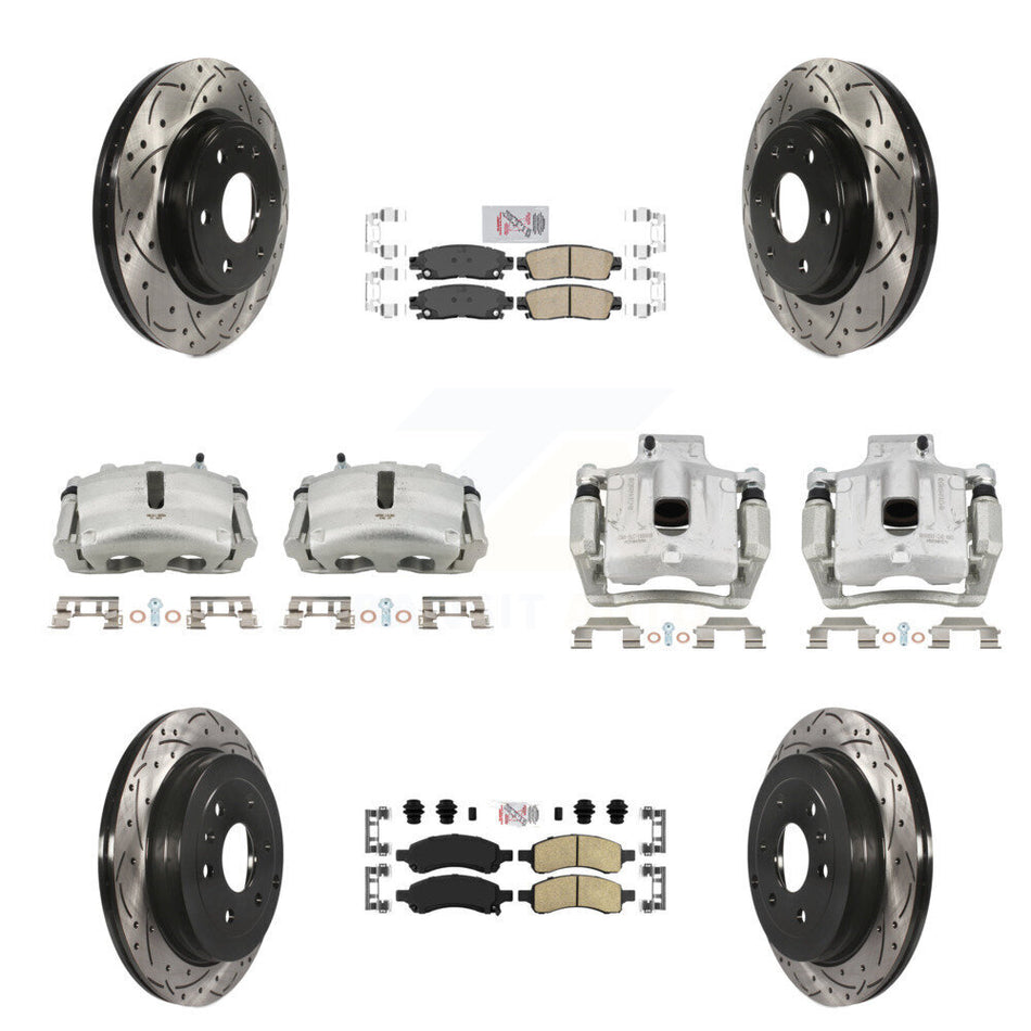 Front Rear Brake Caliper Drill Slotted Rotor Ceramic Pad Kit (10Pc) For GMC Acadia Buick KCD-100539N