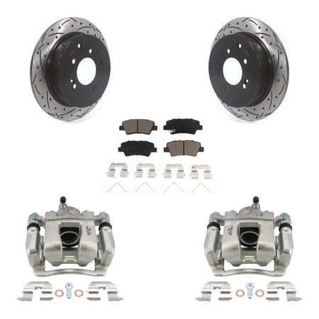 Rear Brake Coat Caliper Drill Slot Rotor Ceramic Pad Kit For Hyundai Tucson Kia Sportage KCD-100540C