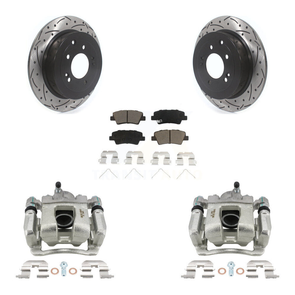 Rear Brake Coat Caliper Drill Slot Rotor Ceramic Pad Kit For Hyundai Tucson Kia Sportage KCD-100540C