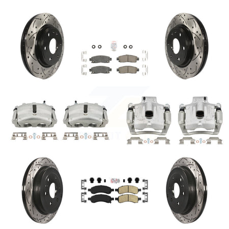 Front Rear Brake Caliper Drill Slotted Rotor Ceramic Pad Kit (10Pc) For GMC Acadia Buick KCD-100540N