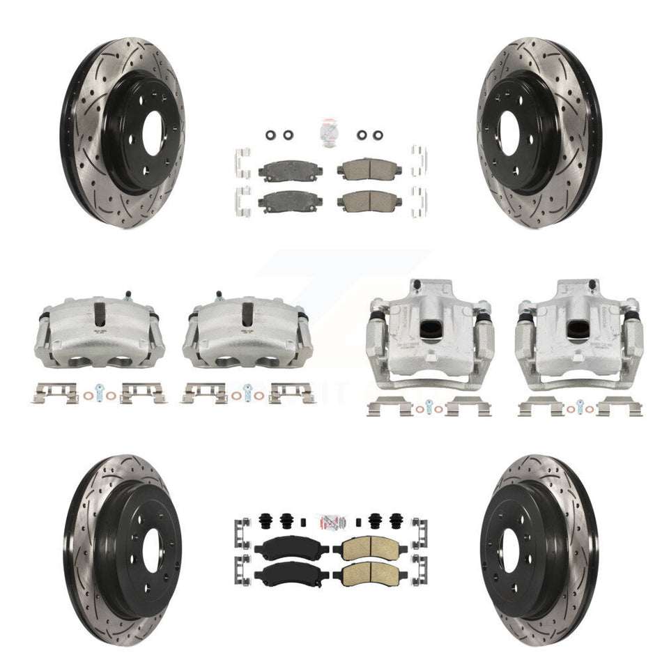 Front Rear Brake Caliper Drill Slotted Rotor Ceramic Pad Kit (10Pc) For GMC Acadia Buick KCD-100540N