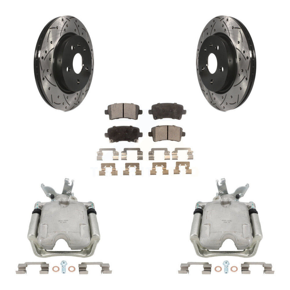 Rear Disc Brake Coated Caliper Drilled Slotted Rotors And Semi-Metallic Pads Kit For 2014-2015 Chevrolet Malibu 2.0L with Turbocharged With 17" Factory Wheels KCD-100540P
