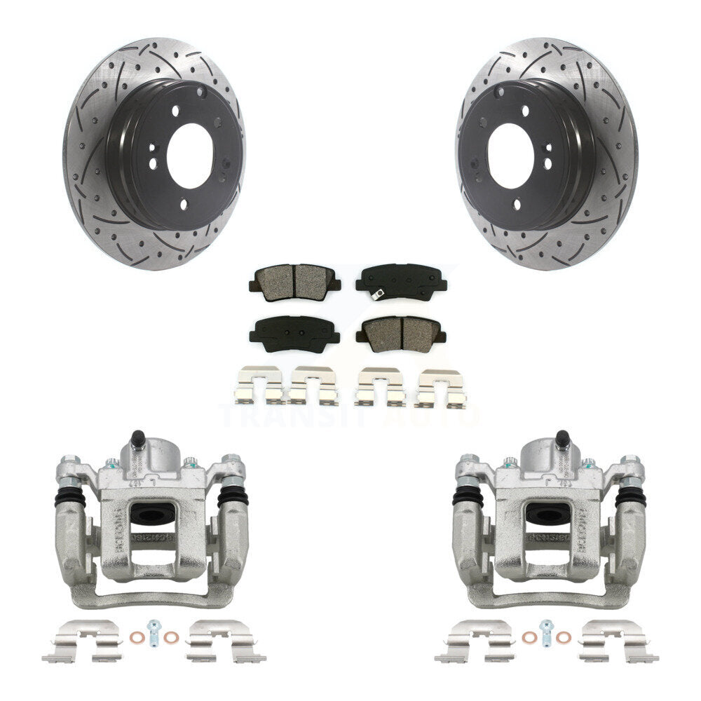 Rear Brake Caliper Drill Slot Rotors Semi-Metallic Pad Kit For Hyundai Sonata Kia Optima KCD-100540S