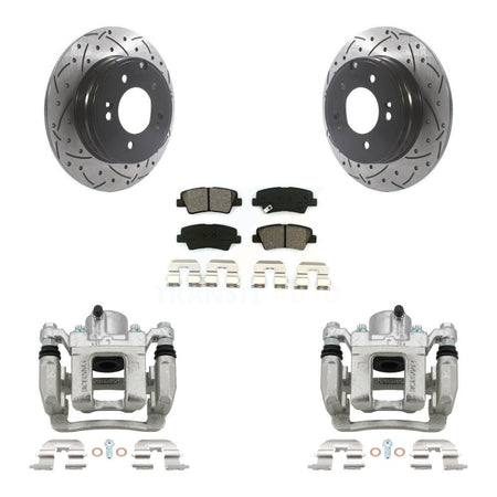 Rear Brake Caliper Drill Slot Rotors Semi-Metallic Pad Kit For Hyundai Sonata Kia Optima KCD-100540S