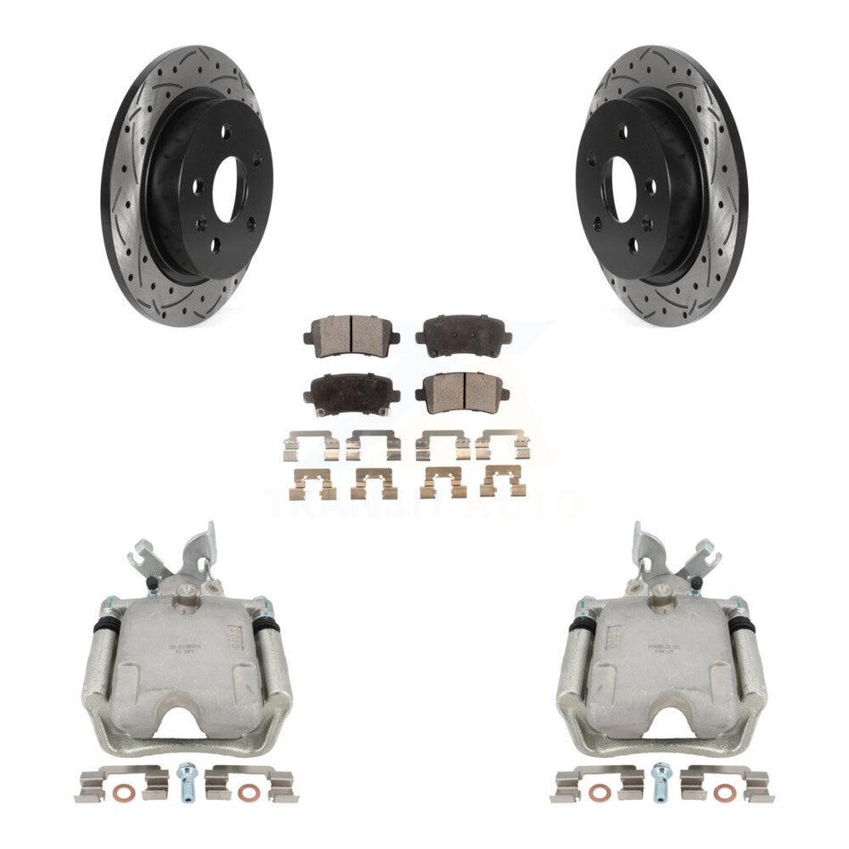 Rear Disc Brake Coated Caliper Drilled Slotted Rotors And Ceramic Pads Kit For Buick LaCrosse Regal With Solid Rotor KCD-100540T