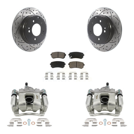 Rear Disc Brake Coated Caliper Drilled Slotted Rotors Ceramic Pad Kit For Hyundai Tucson KCD-100541C