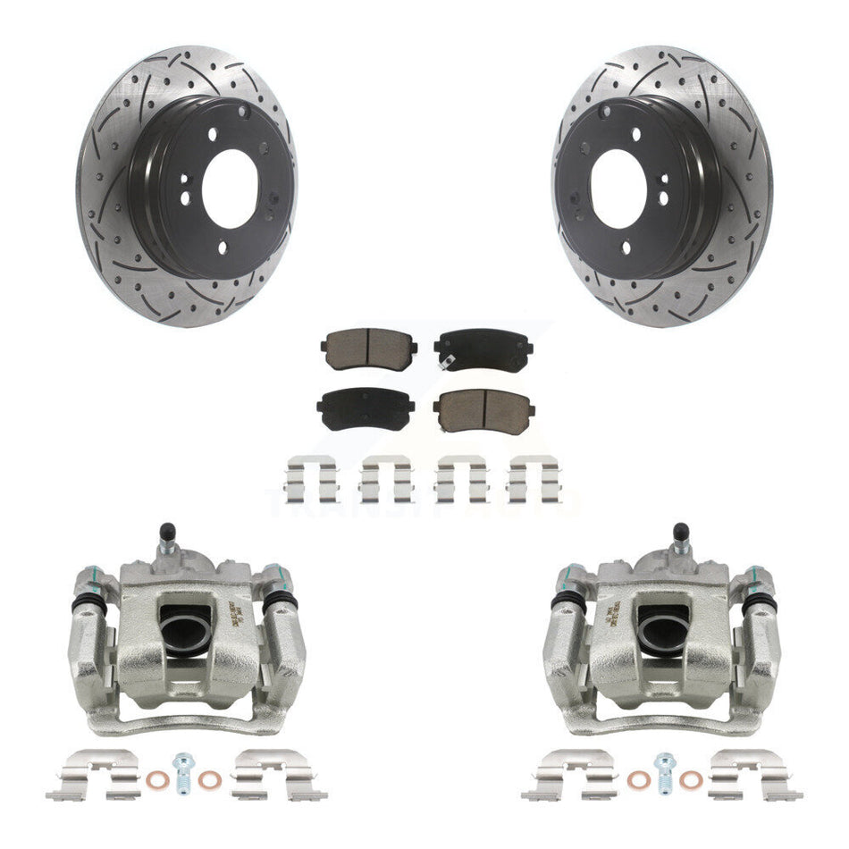 Rear Disc Brake Coated Caliper Drilled Slotted Rotors Ceramic Pad Kit For Hyundai Tucson KCD-100541C