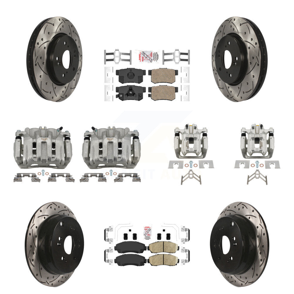 Front Rear Brake Coated Caliper Drilled Slot Rotor Ceramic Pad Kit (10Pc) For Honda CR-V KCD-100541N