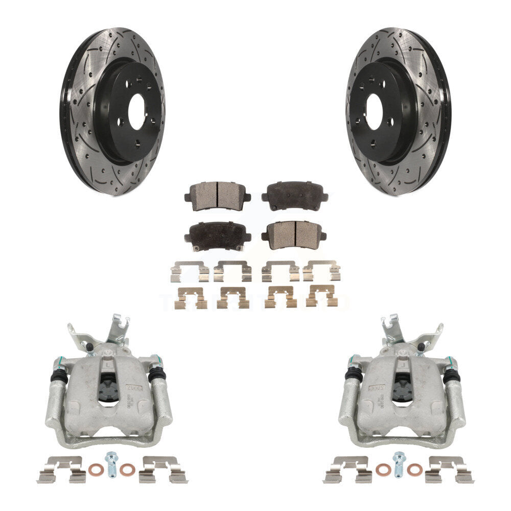 Rear Brake Caliper Drilled Slot Rotor Semi-Metallic Pad Kit For Chevrolet Malibu Limited KCD-100541P
