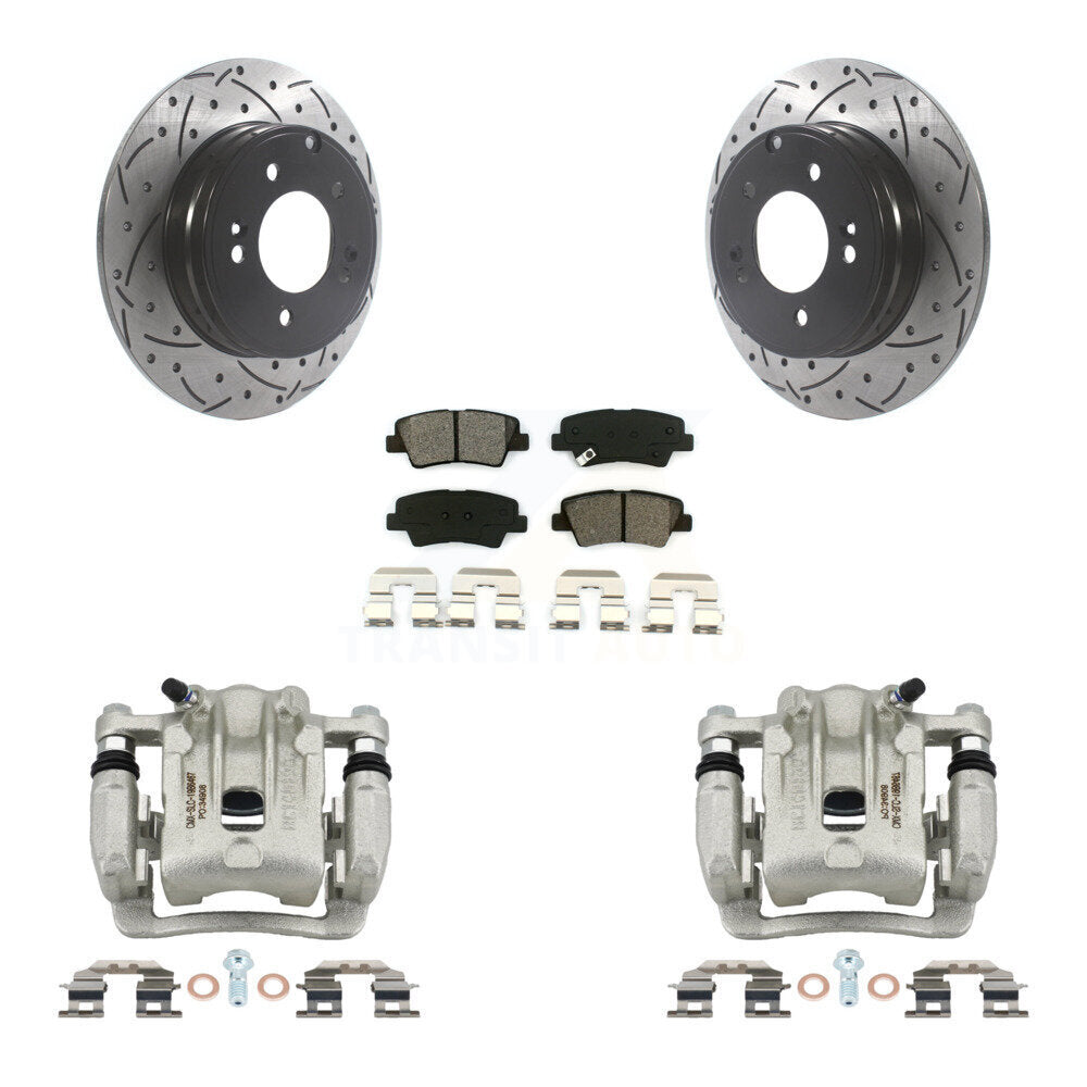Rear Brake Caliper Drilled Slot Rotor Semi-Metallic Pad Kit For Kia Optima Hyundai Azera KCD-100541S