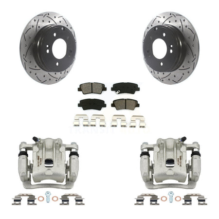 Rear Brake Caliper Drilled Slot Rotor Semi-Metallic Pad Kit For Kia Optima Hyundai Azera KCD-100541S