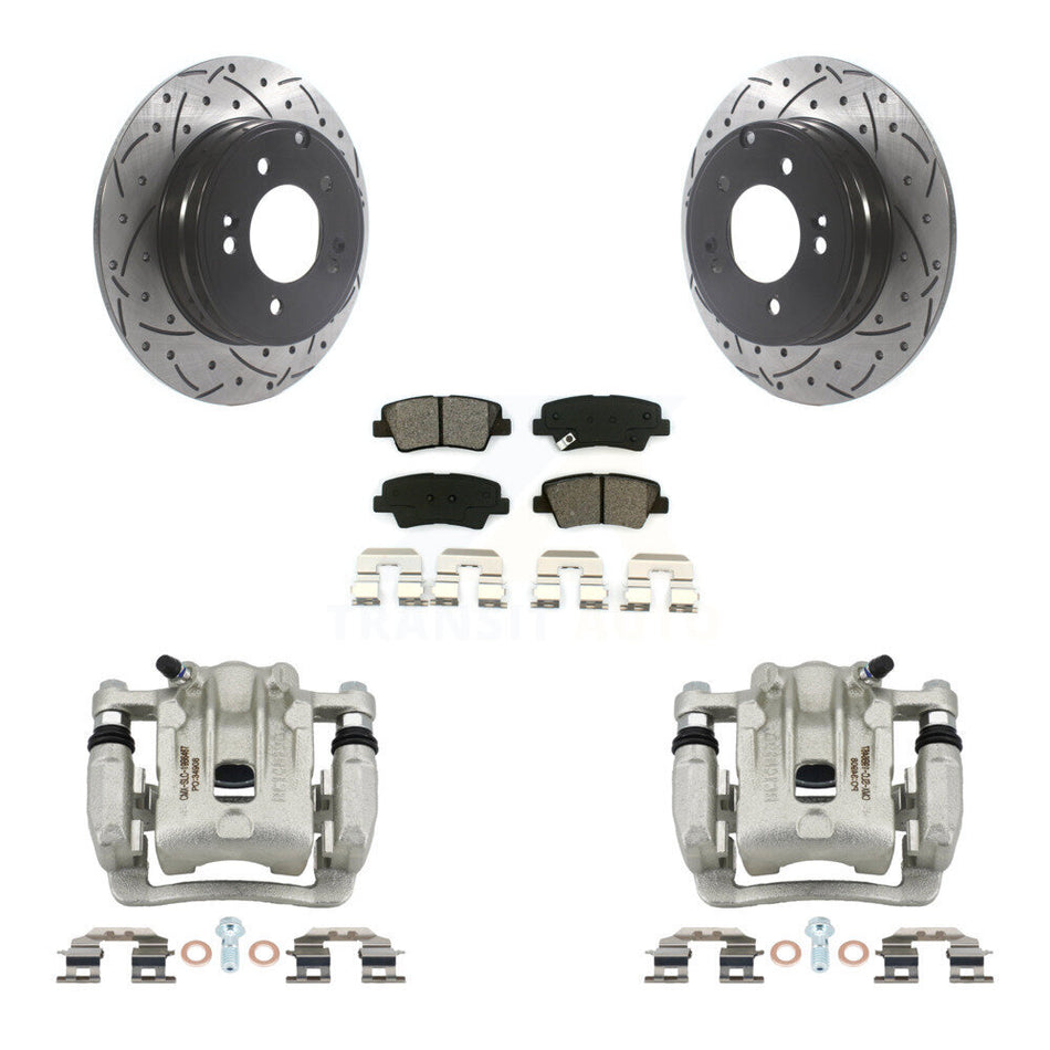 Rear Brake Caliper Drilled Slot Rotor Semi-Metallic Pad Kit For Kia Optima Hyundai Azera KCD-100541S